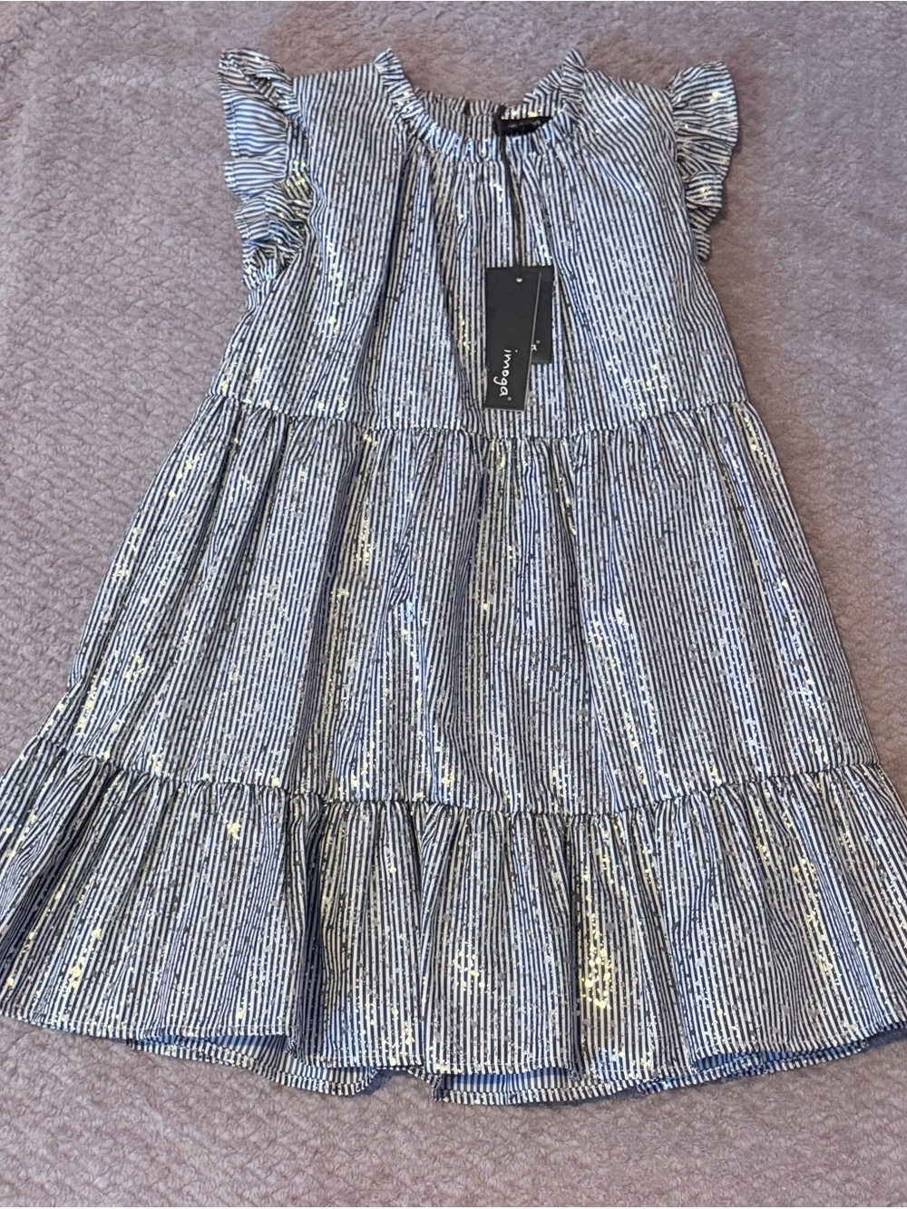 IMOGA Gold-Accented Blue Stripe Tiered PIA Dress Sz 8 💙✨
